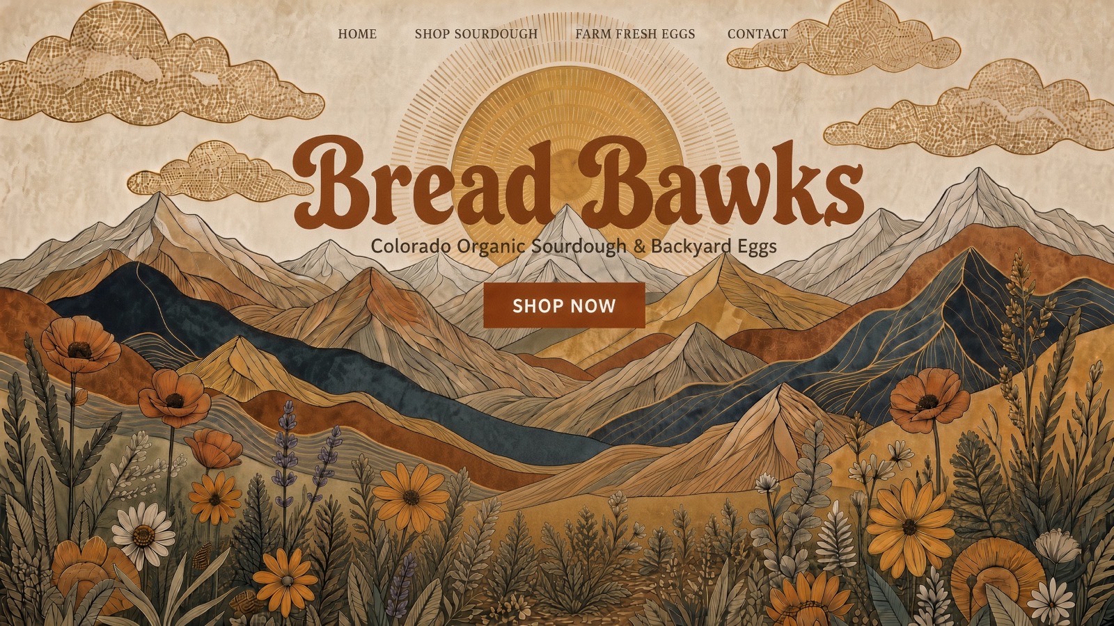 Bread Bawks — a sunrise over Colorado mountains with wildflowers
